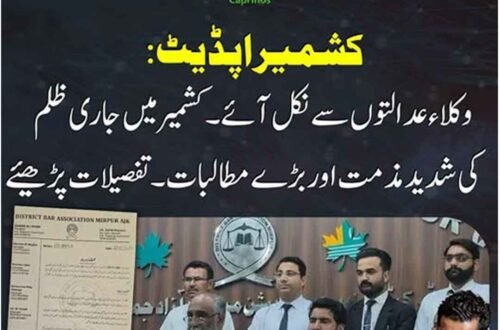 میرپور ڈسٹرکٹ بار ایسوسی ایشن کے ہنگامی اجلاس کی نمائشی تصویر۔