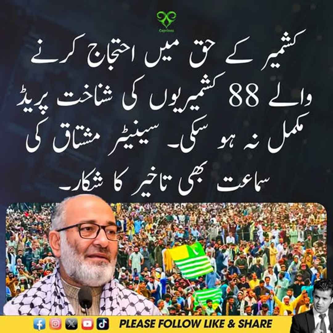 کشمیر احتجاج کیس میں 88 ملزمان کی شناخت پریڈ اور سینیٹر مشتاق احمد کی ضمانت کی سماعت۔