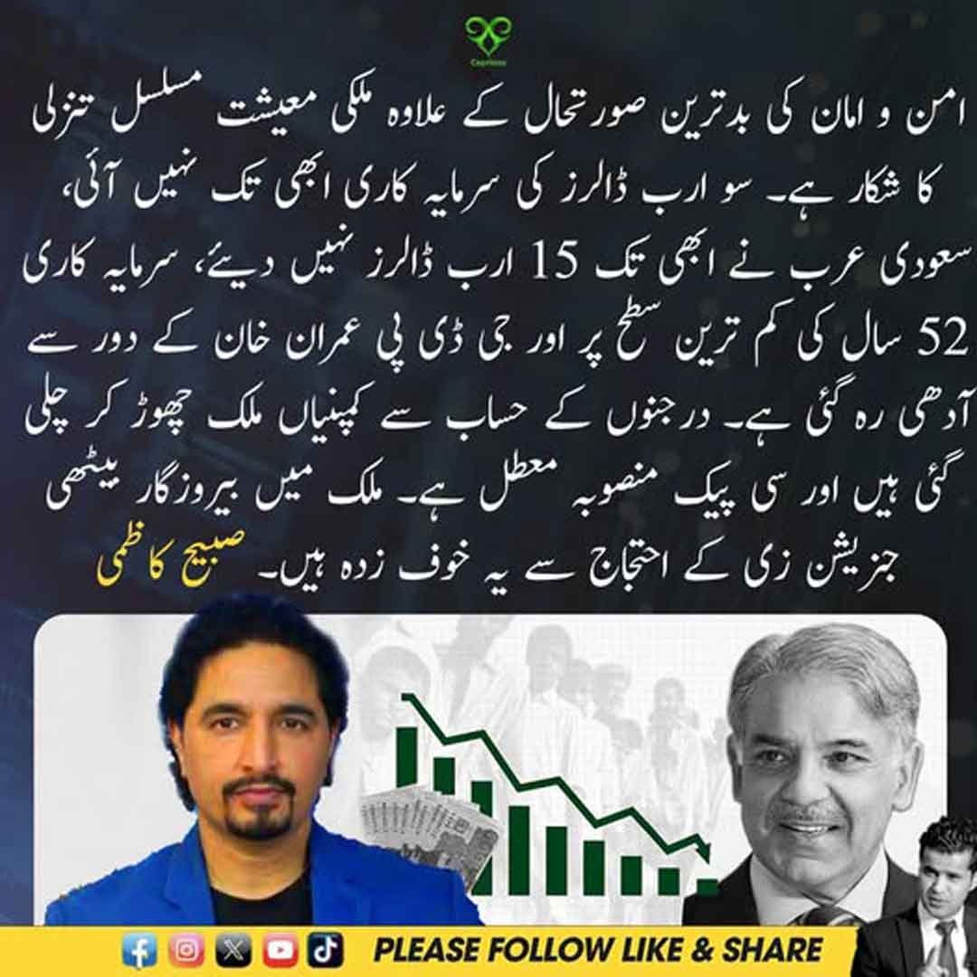 صبیح کاظمی کا پاکستان کی معیشت، سرمایہ کاری، سی پیک اور بے روزگاری سے متعلق بیان۔