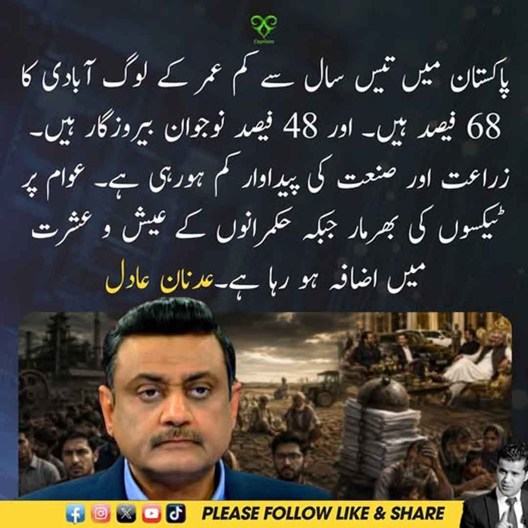 عدنان عادل کا پاکستان میں نوجوانوں کی بے روزگاری، ٹیکسوں اور معاشی صورتحال پر بیان۔