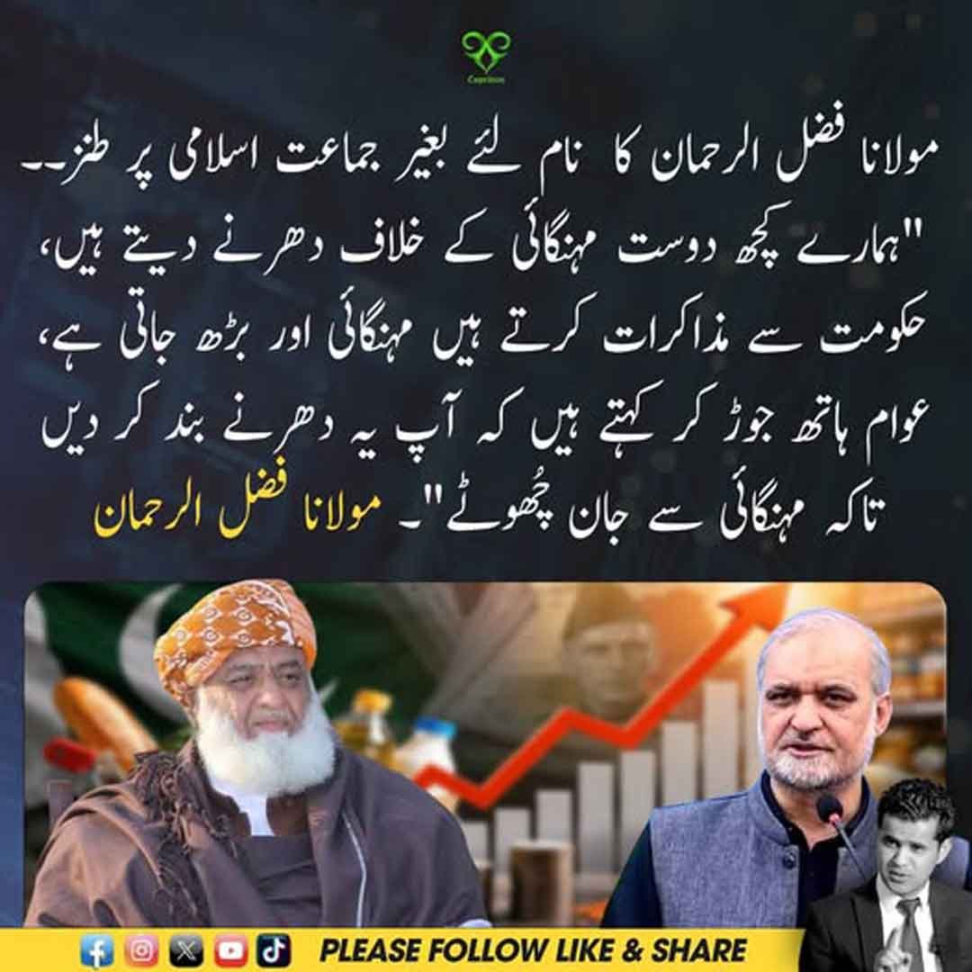 مولانا فضل الرحمان کا جماعت اسلامی کے دھرنوں اور مہنگائی پر طنزیہ بیان
