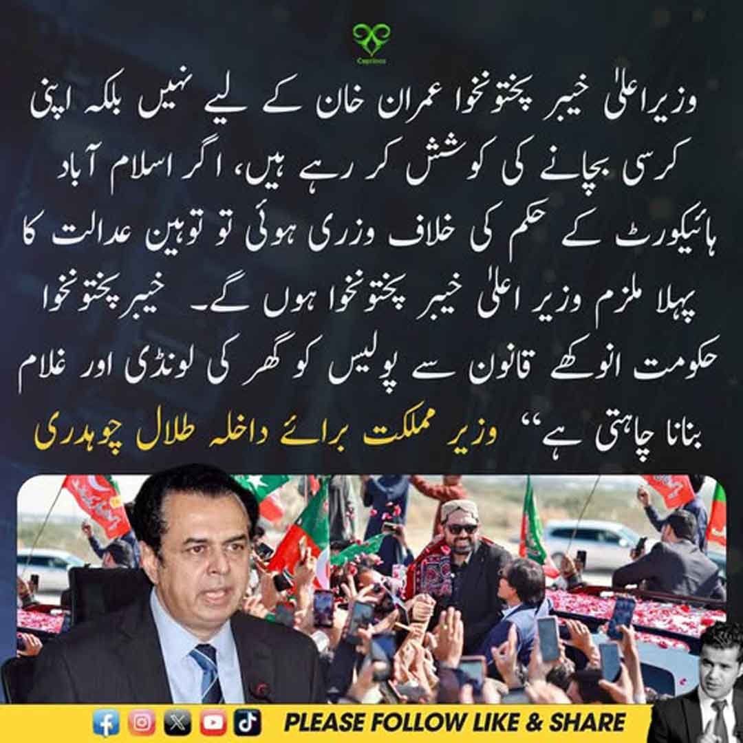 وزیر مملکت برائے داخلہ طلال چوہدری کا بیان