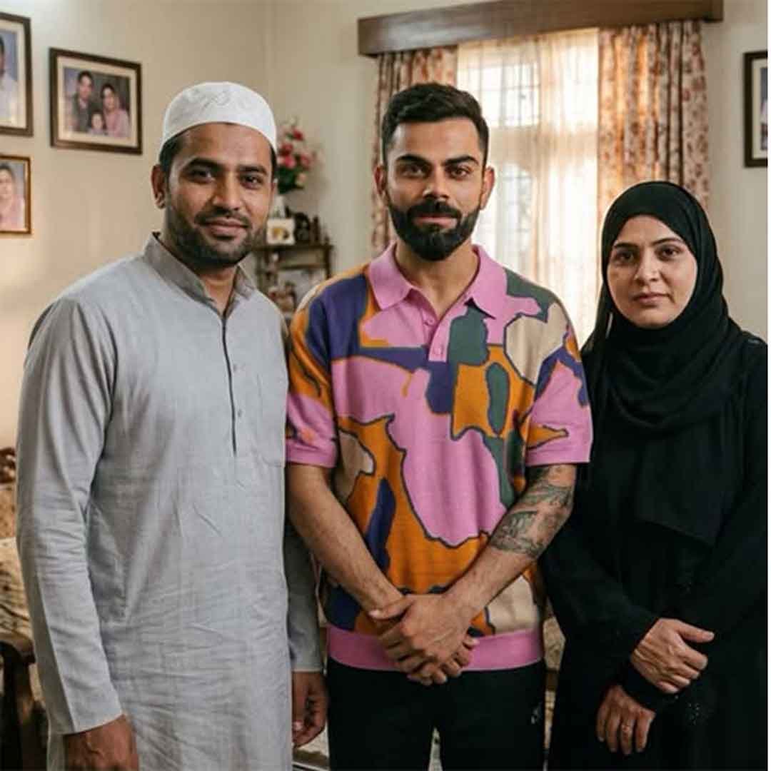 ویرات کوہلی عبدالمنان سے ملاقات کرتے ہوئے