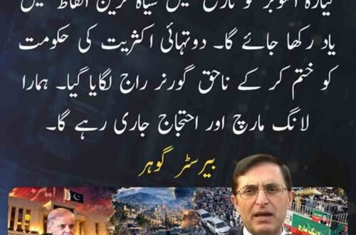 بیرسٹر گوہر کا گورنر راج کے خلاف احتجاج جاری رکھنے سے متعلق بیان