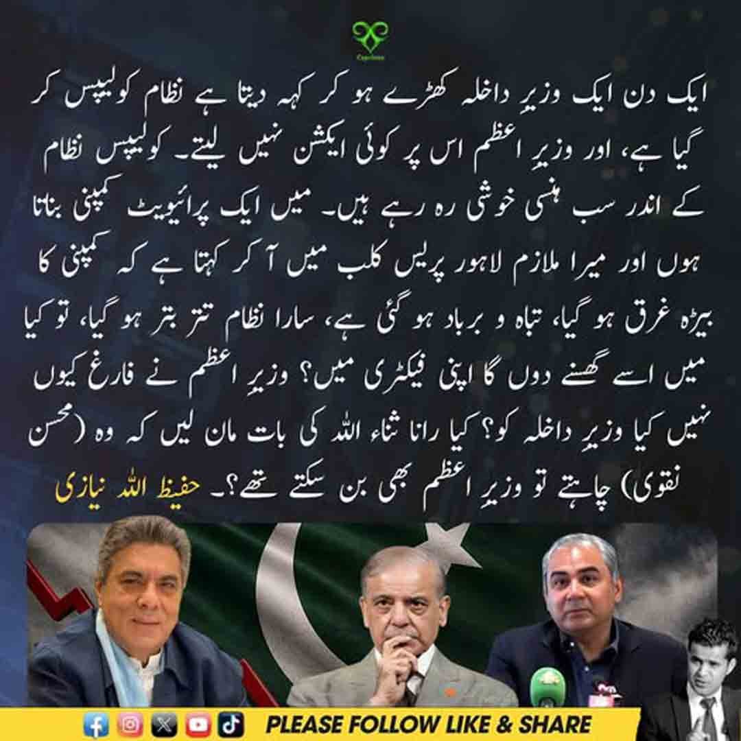 حفیظ اللہ نیازی کی وزیرِ داخلہ اور نظام کولیپس ہونے کے بیان پر تنقید