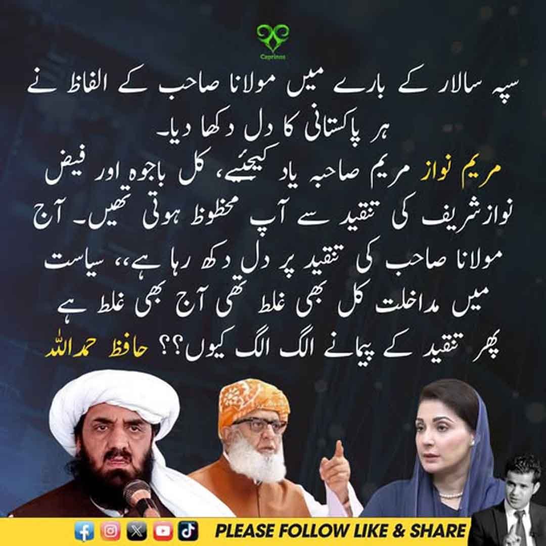 حافظ حمداللہ کا مریم نواز اور سیاسی تنقید کے دوہرے معیار سے متعلق بیان