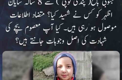 جنوبی باغ پنڈی ٹوپی میں آٹھ سالہ شایان اظہر کی شہادت سے متعلق خبر
